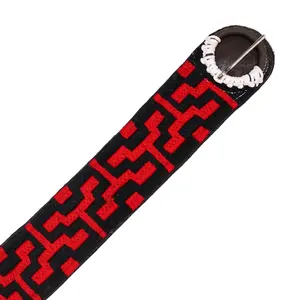 34.5” Red Charro Greca Cincho Fino Horse Cinch