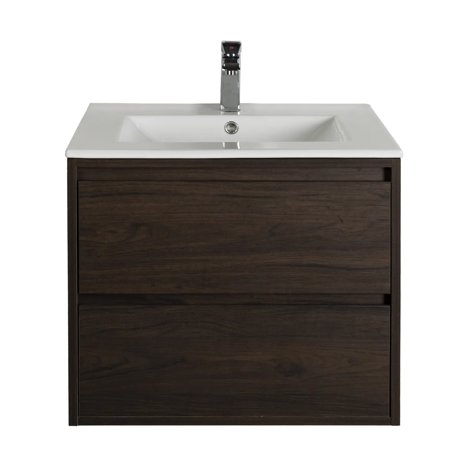 24" Walnut Wall Mounted Bathroom Vanity - Engineered Wood Single Sink Cabinet with 2 Slide Drawers