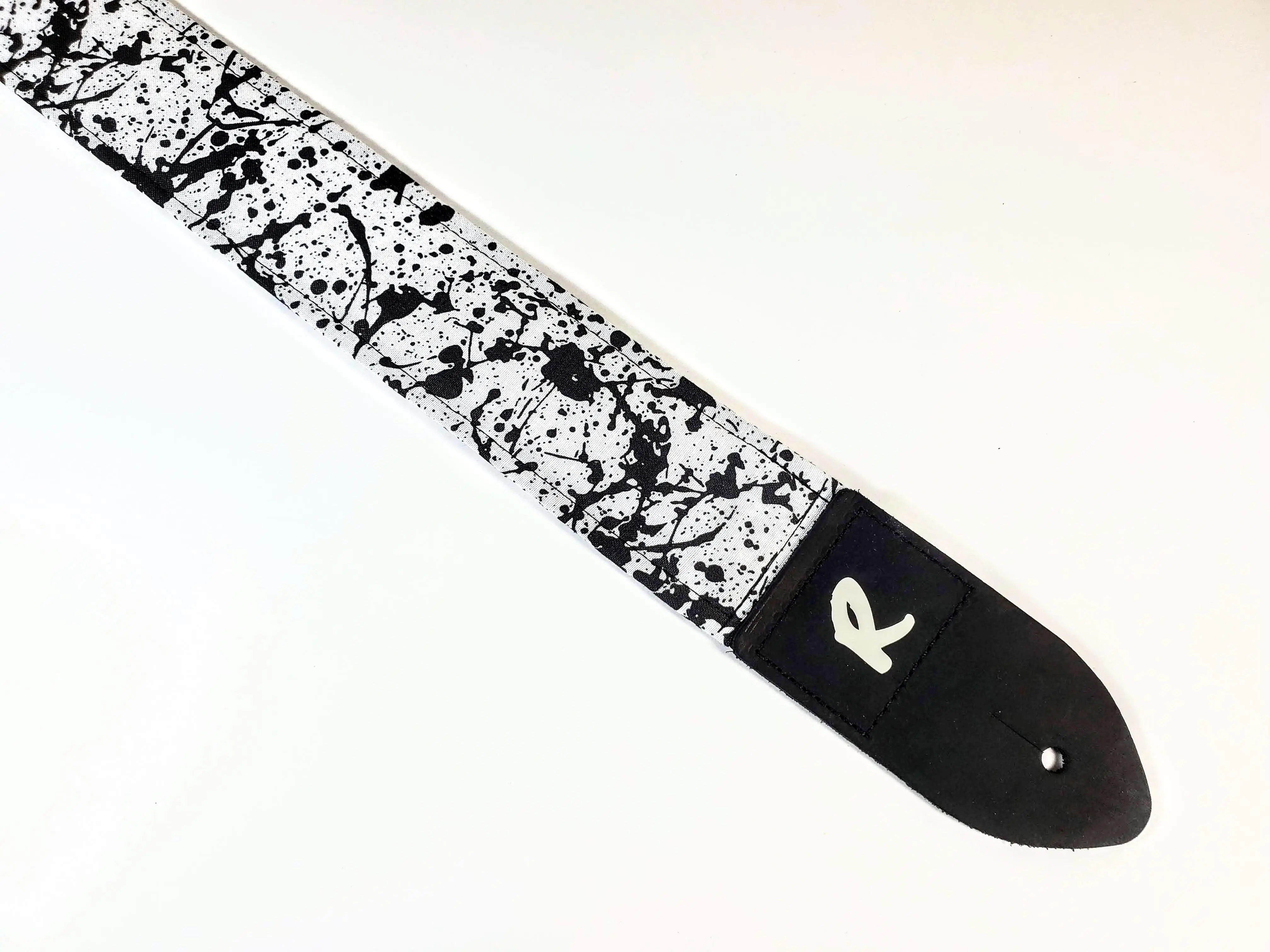 Paint Splatter and Drip Guitar Strap-Black and White-Double Padded - Handmade