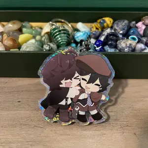 Ranpoe Acrylic Keychain | Ranpo x Edgar Allen Poe Art | Bungo Stray Dogs BSD, Holographic Hearts