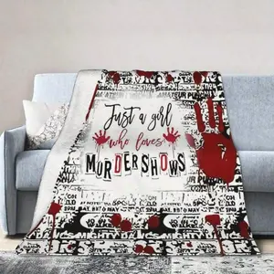 Spooky Blanket for Crime Drama Fans - "Just a Girl Who Loves Murder Shows" Design, Cozy, Stylish Textile Throw by Summerwins, Spooky Blankets,summerwins