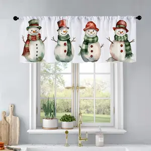 1pc Christmas and New Year printed kitchen curtains Watercolor Snowman. Illustration clipart curtains valance window treatment living room bedroom home decor 54 x 18 inch