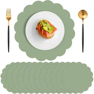 60 Pcs Green Paper Placemats, 13.5 Inch Disposable Scalloped Placemat Round Table Place Mats Decorative Paper For Birthday,Wedding,Bridal Shower,Baby Shower,Banquet,Tea Party