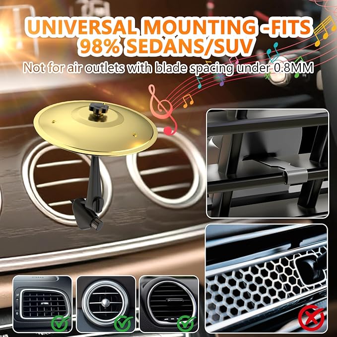 Car Cymbal Air Vent, Mini Car Crash Cymbals, Add Fun to Your Drive with Car Drum | A Great Gift For Drummers And Music Lovers | All Vehicle Types