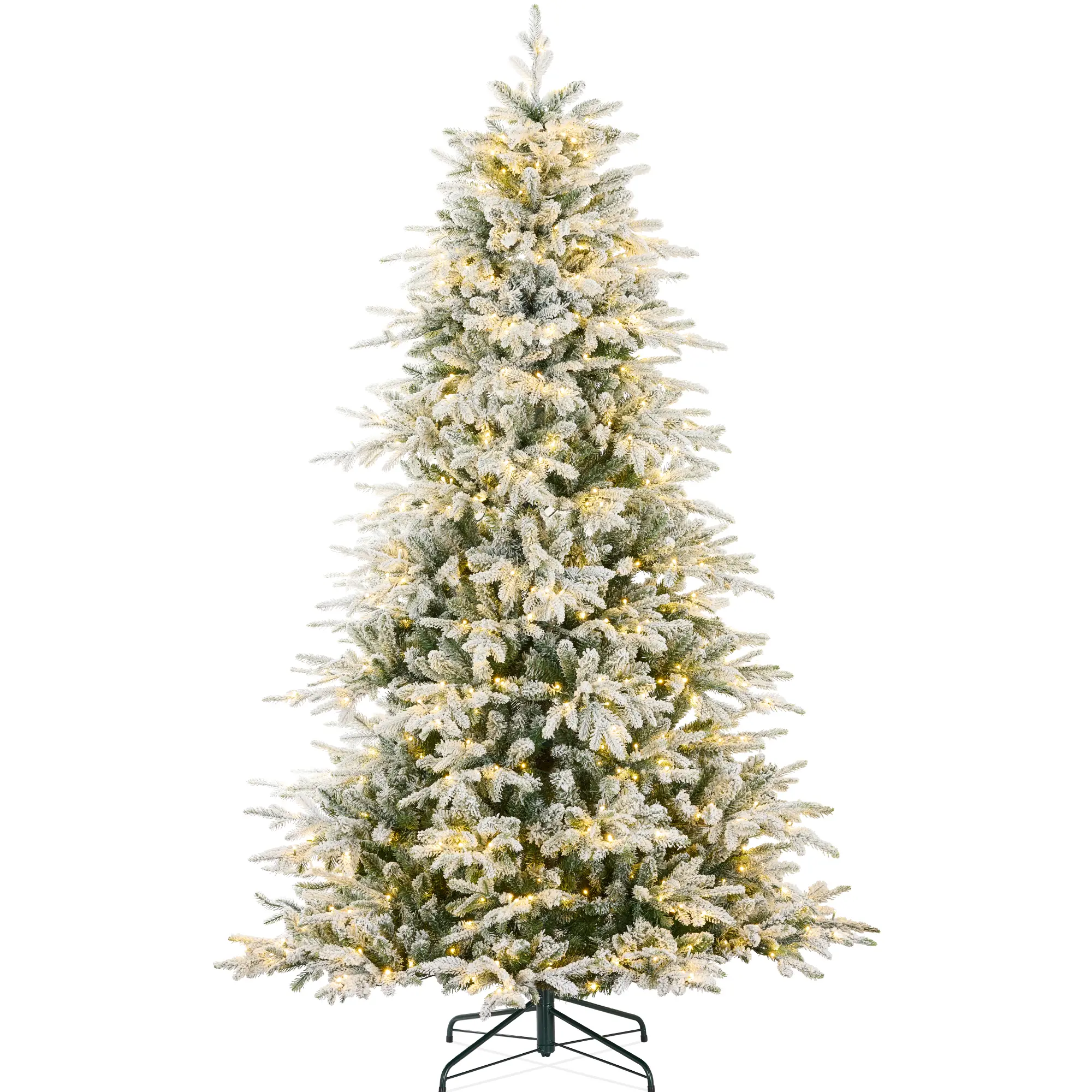 Best Choice Products Pre-Lit Aspen Noble Fir Christmas Trees, Full, Flocked & Non-Flocked, 2-in-1 LED Lights, Multiple Sizes