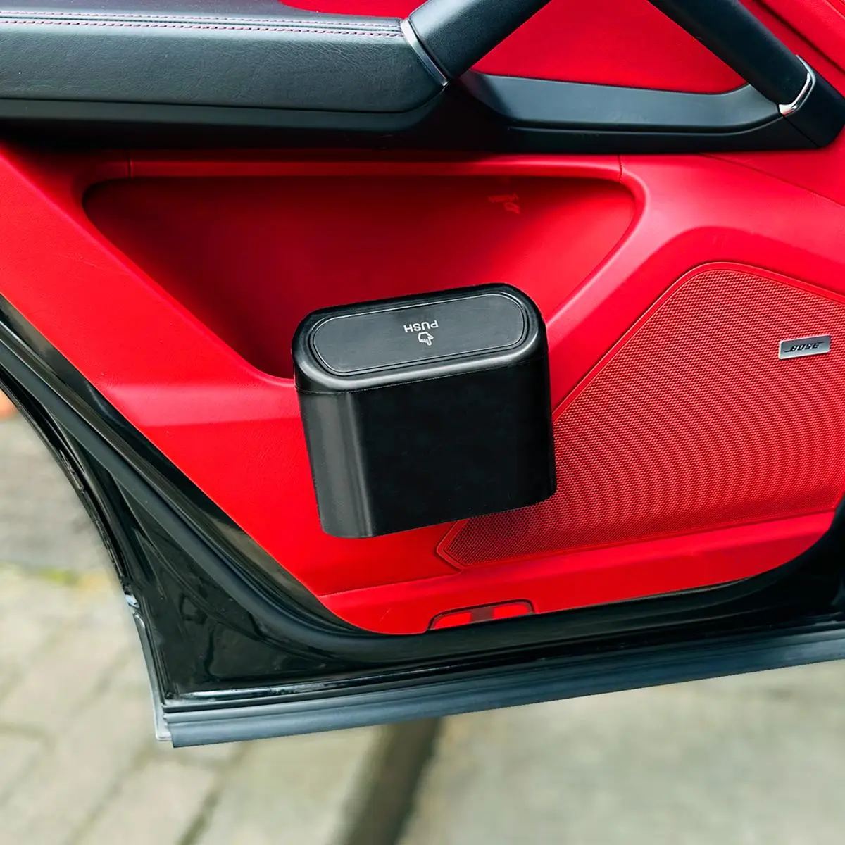 Car Trash Can with Lid for Car Door, 1 Count Letter Graphic Car Trash Can, Car Accessories, Car Organization Storage Trash Can