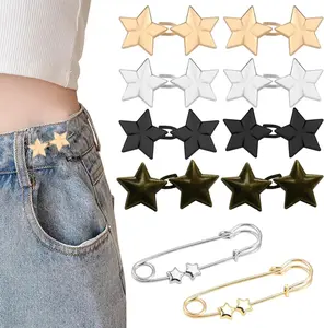 4 Colors Star Shape Jeans Button with  and  Pins, Removable  Tightener for Jeans, No Sewing Required, Pant  Tightener Button Pins Jean  Tightener Suitable for Shirts