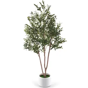 6ft Realistic Artificial Olive Tree with Fruits in White Pot - Low-Maintenance Casual Decorative Indoor/Outdoor Floor Plant for Home Daily Use, Garage, Small Business; Carton-Packaged