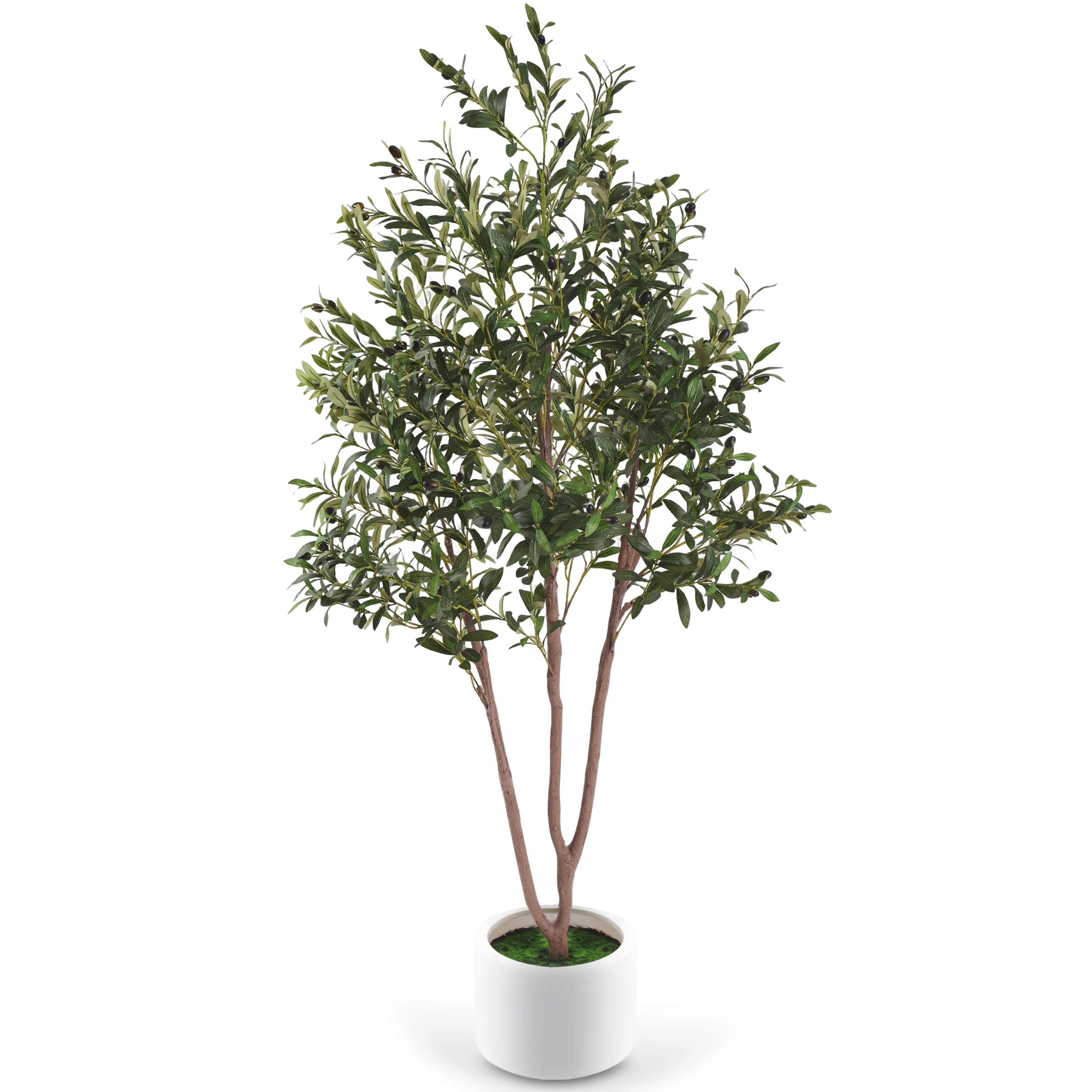 6ft Tall Artificial Simulation Olive Tree with Fruits & Leaf Pattern - Fake Potted Plants, Low-Maintenance Decorative Single Unit Indoor/Outdoor Plant Decor (White Pot, Carton-Packaged) Olive Tree Fake, Artificial Simulation Plant