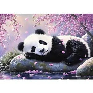 1PCS Diamond Painting Kit Panda Sleeping Under Cherry Blossom Tree DIY Craft Home Decor with Rhinestones