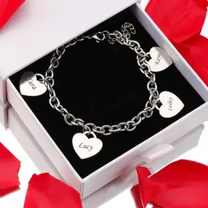 [Engraving(S5)]Personalized Heart Engraved Bracelet - With 1-5 Charms Jewelry Love