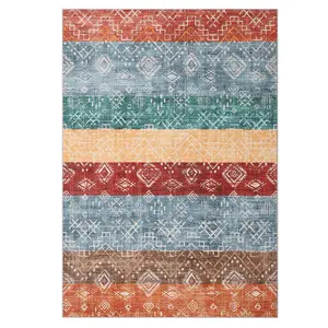 10x13 ft Full-Sized Giant Low Pile Polyester Fiber Farmhouse Area Rug, Red Geometric Print, Stain Resistant, High Traffic, Machine Washable for Living Room, Bedroom, Low Pile Rugs, Machine Washable Rugs