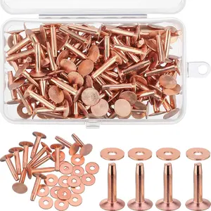 50 Sets Pure Copper Rivets and Burrs with Setting Tool for Leather Belts Wallets Collars DIY Craft Supplies (3/4 Inch, Size 9)