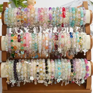 20pcs Elegant Glass Bead Stretch Bracelets Set - Featuring Floral Heart Star Butterfly Charms, Ideal for Everyday & Party Jewelry Gift Set, Birthdays Anniversaries, Year-Round Wear