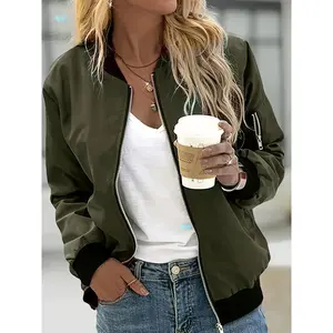 Women's zipper baseball jacket, spring and autumn casual long sleeved baseball collar outerwear, women's daily clothingRAIMENTRY