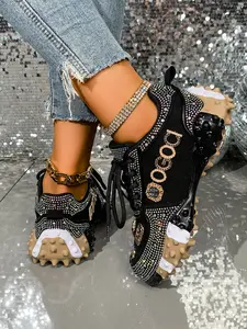 Multicolor Sparkle Thick Sole Fashion Trainer Shoes, Unique Design Casual Sneakers, Versatile Comfortable Footwear for Everyday Wear