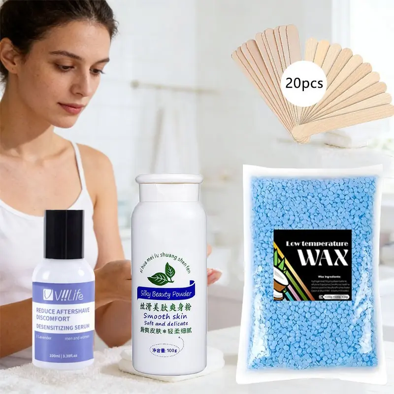 Women's Powder Wax Set, Treatment Wax, Soft Skin Care, Reduce Discomfort, Smooth Fine Texture, Pain-Free Hair Removal at Home, Ideal for Legs, Armpits, Bikini Area, Body Waxing, Waxing Kit