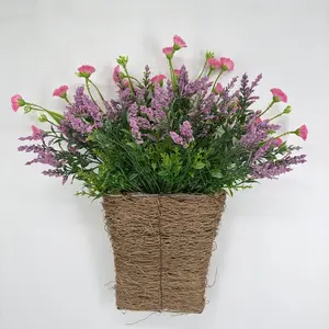 Pink Berry & Wildflower Door Hanging Basket Wreath, Rattan Hanging Basket for Home Decor
