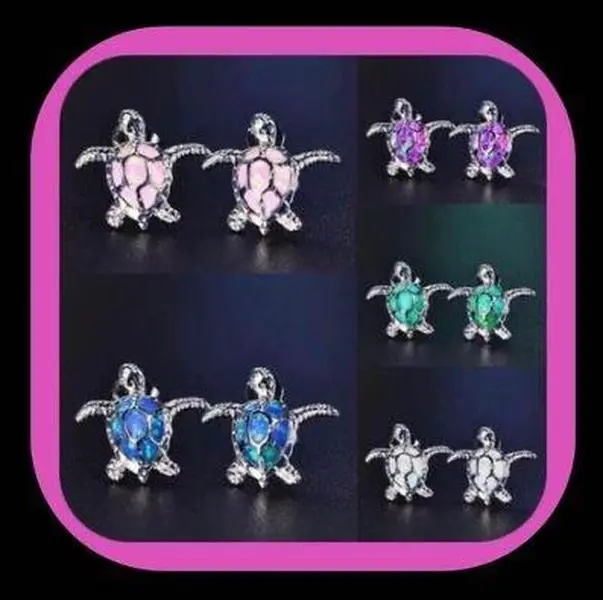 Beautiful Opal Sea  Turtle  Miniature Stud Earrings