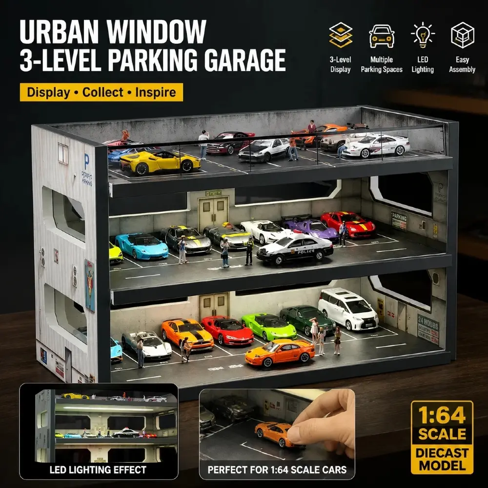 1/64 Scale Diorama Diecast Car Garage Model Multi-Story Parking Lot Garage Scene Model Car Repair Shop Customization Shop Retail Store Workshop Display Stand Car Display Racks Display Case Collection Gift Toy