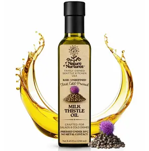 Milk Thistle Oil for Cooking and Baking · Raw · Unrefined · First Cold-Pressed at Temperatures Below 30°C · Pressed Only Once · Without Metal or Wood Contact · Small Batch · Handcrafted in Seattle USA · 100% Pure & Natural · Also Loved for Skin and Hair