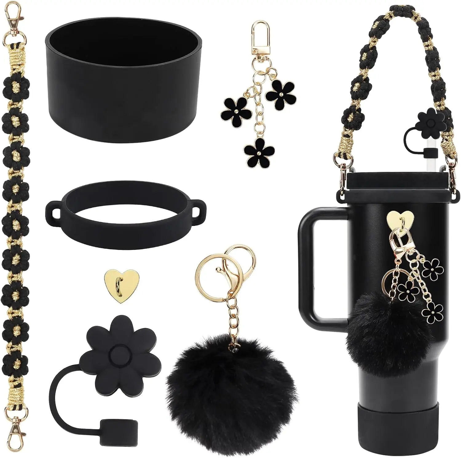 Cup Accessories Set Including Water Bottle Handle Strap, Siliocne  Cup Boot, Siliocne Straw Cover,  Charms for  Cup 40oz & 30oz Tumbler