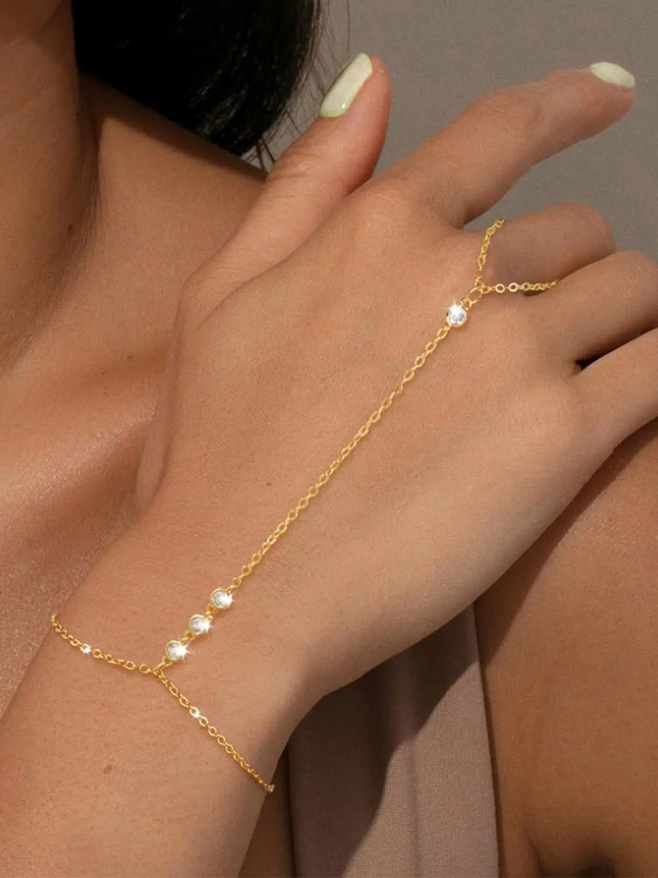 Elegant Finger Chain - Stainless Steel with Rhinestones Charming Hand Chain Stackable Cuff Bracelets for Women & Girls. Perfect for Wedding Jewelry, Daily Wear Anniversary Valentine's Day Gift