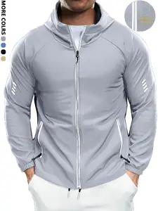 Long Sleeve Training Outdoor Autumn Winter Men's Running Sport Fitness Jacket Slim Fit American Style Solid Color Zipper Jacket in Gray