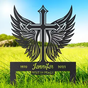 Memorial Cross with Wings Grave Marker