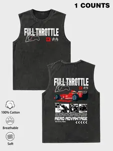 1PC Men's Vintage Washed Fitted Athletic Muscle Tank Top Full Throttle Racing Graphic Sleeveless Tee F1 Inspired Motorsport Gym Shirt for Racing Fans