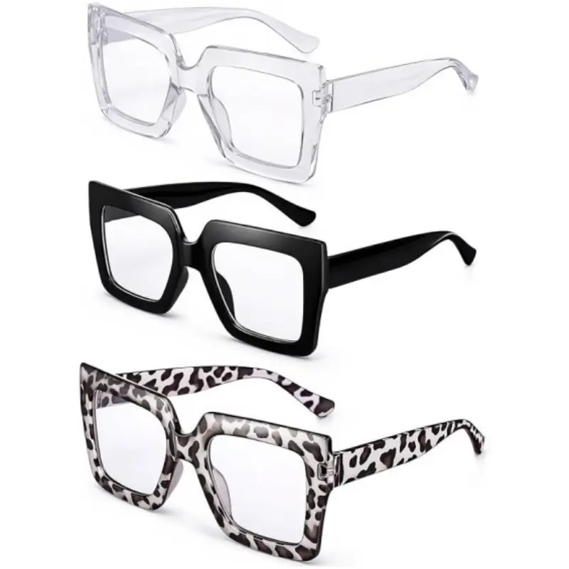3 Pcs Oversized Blue Light Glasses for Women, Fashion Thick Square Computer TV Eyewear Eyeglasses Non-Prescription summerwins
