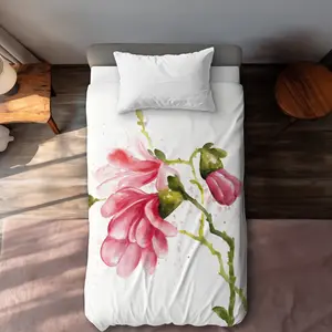 360 stand Duvet Cover - Pink Magnolia Flower Botanical Design, Twin Size Bedroom Bedding Set, Linen Bedding for Home Decoration, Decorative Duvet Cover