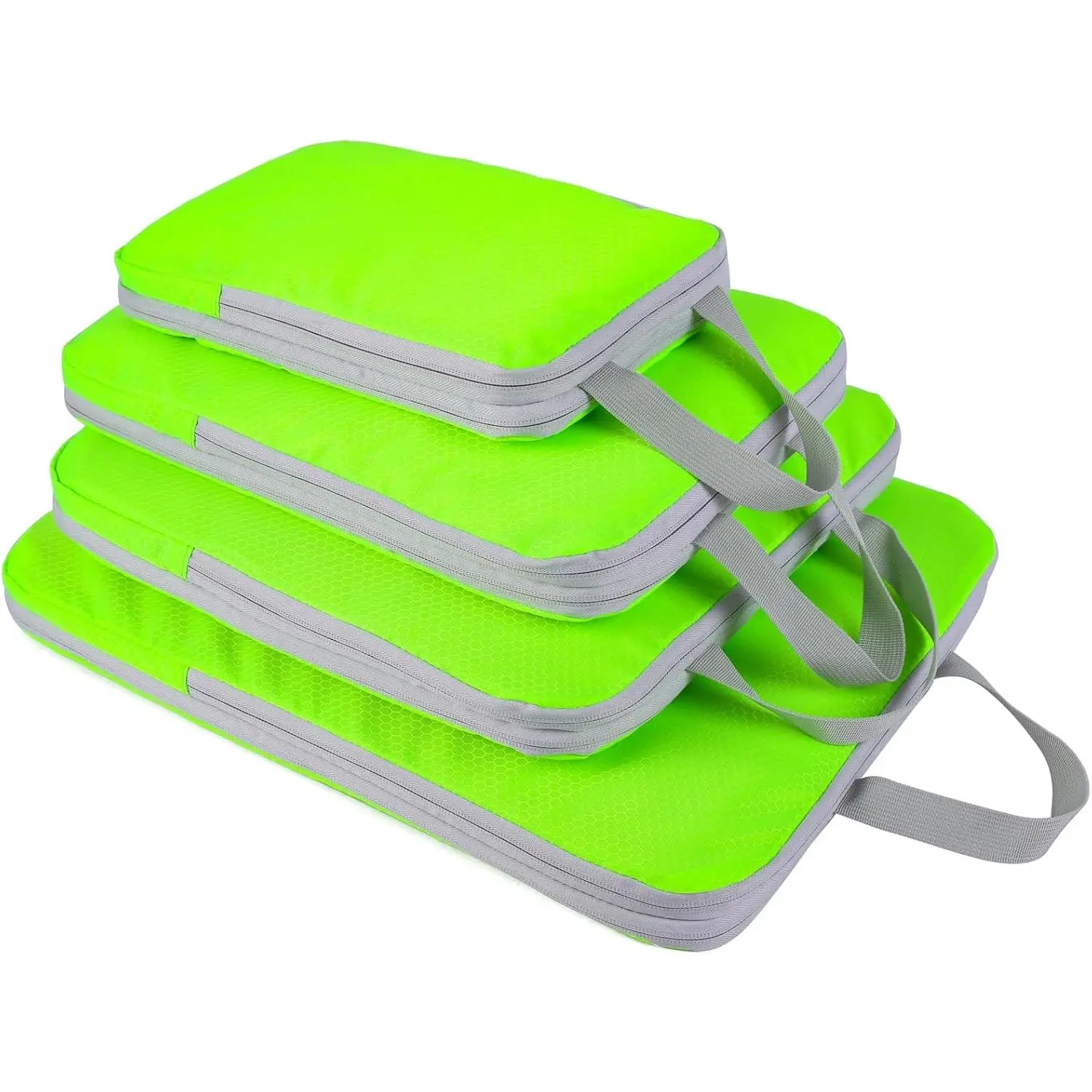 4 Set Compression Packing Cubes, Travel Luggage Organizers and Storage Packing Cubes, Fluorescent Green