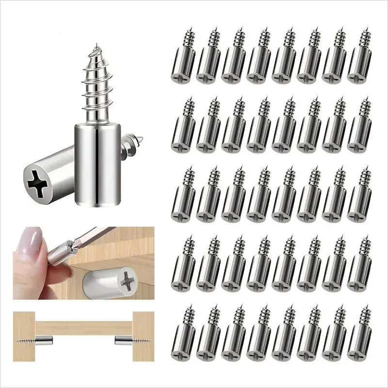 40-Count Self-Tapping Cross Screws with Non-Slip Sleeves - Shelf Support Pegs, Shelves Mounting Bracket Hardware Accessories, 1-Piece Design Fits Wood/Glass/Pl, Holds Shelves Firm for Kitchen Utensils, Bookcases, Wardrobes