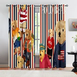 Bear print pattern, 2 curtain sets, suitable for living room, balcony, and bedroom windows, perfect for home, seasonal, holiday room decoration