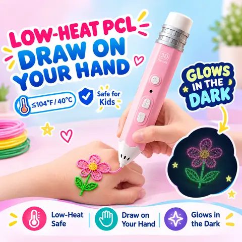 Kids' Low-Temperature Cordless 3D Pen Kit with 10-Pack Glow PCL Filament Refills, Non-Toxic DIY Drawing Tool for 8-10 Years & Age 8+ to Draw 3D Art & Make Kids' Model, Creative Toy Gift