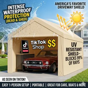 10 x 20 ft Carport Replacement Canopy Heavy Duty Waterproof UV-Resistant Portable Garage Tent Top Tarp with Sidewalls & Ball Bungees Beige Outdoor Vehicle Shelter Cover for Car Truck Patio Backyard Storage Sun Shade All Weather Protection Frame Not Includ