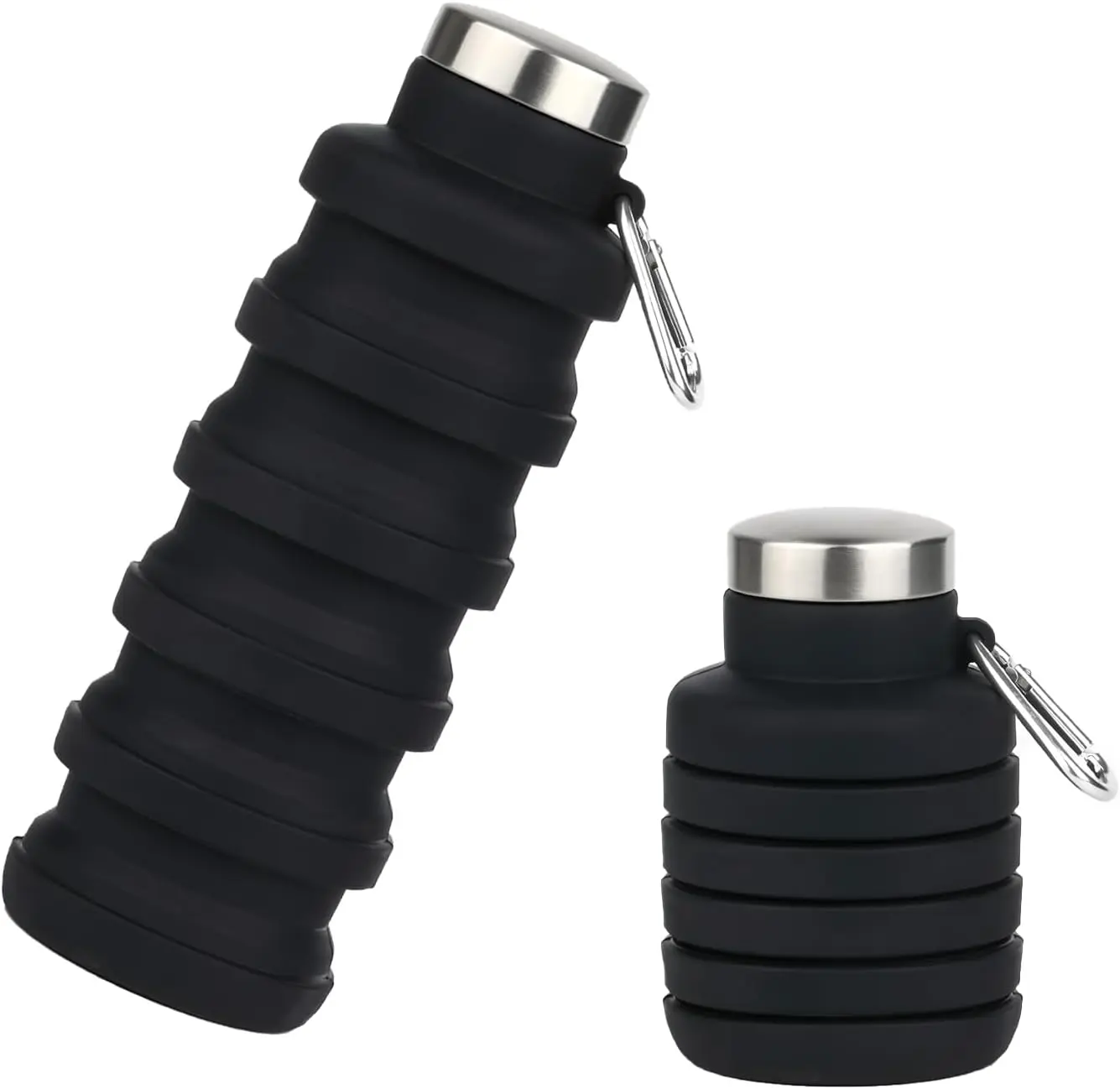 Foldable Silicone Water Bottle with Mountaineering Buckle, Portable and Reusable Sports Drinking Cup, Suitable for Hiking, Camping, and Daily Use in the Gym, Black