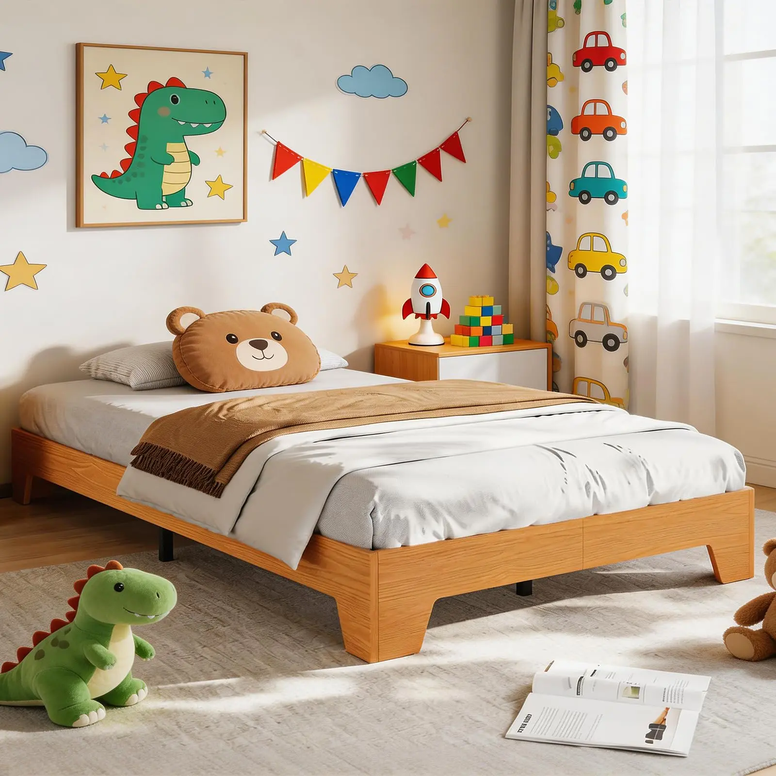 Garvee Full Size Platform Wood Bed Frame with Strong Wooden Slats, No ...