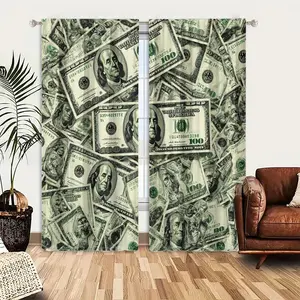 2pcs Window Curtains, A dense, overhead view of many scattered and overlapping US one hundred dollar bills. Benjamin Franklin's portrait is visible on the numerous greenbacks.Window Drapes for Bedroom Living Room, Rod Pocket Window Treatment