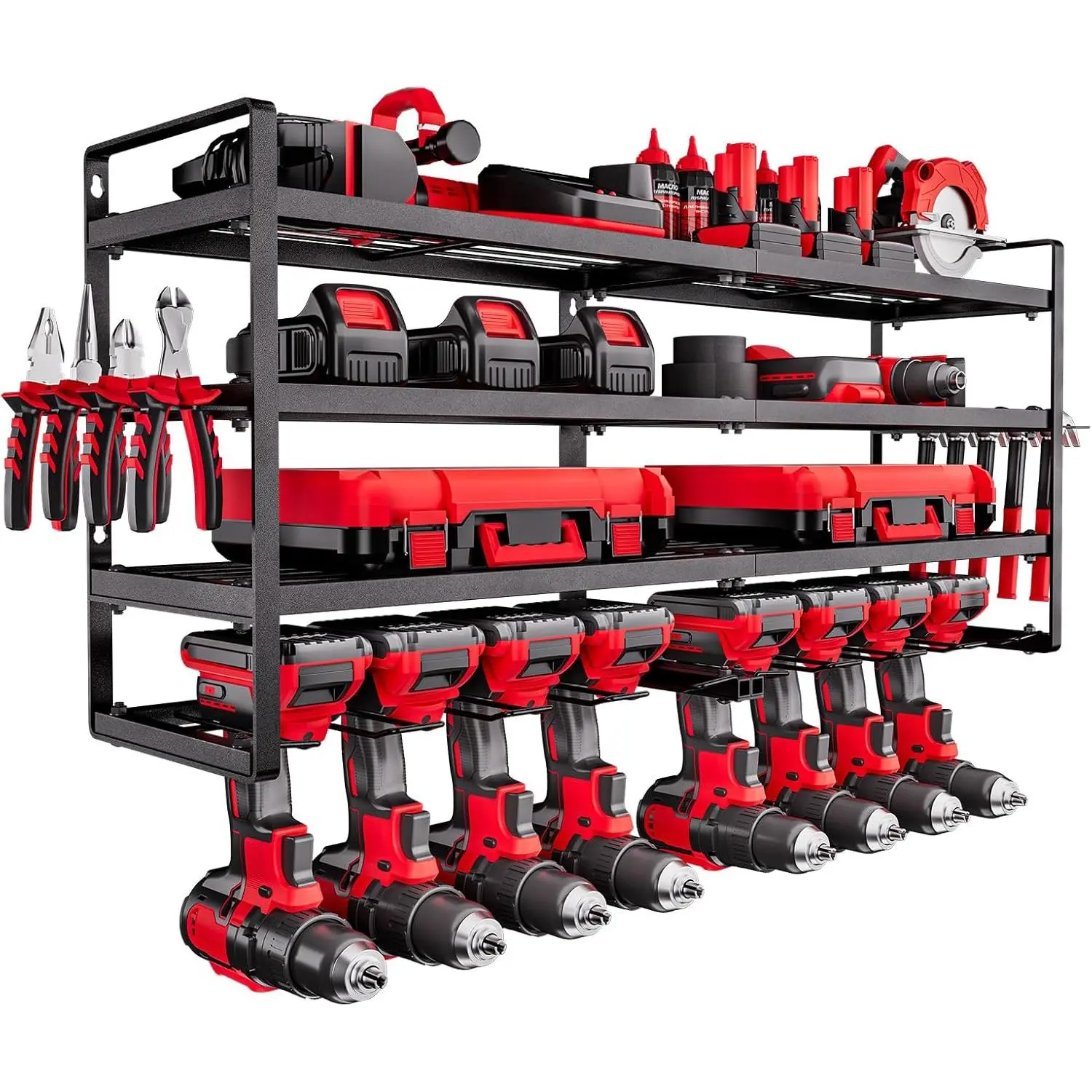 VEVOR Power Tool Organizer Wall Mount, 4-Layer Storage Rack with 8 ...