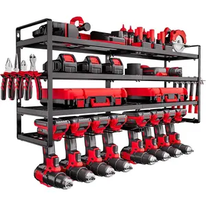 VEVOR Power Tool Organizer Wall Mount, 4-Layer Storage Rack with 8 Drill Holders, Tools Holder and Storage Rack with Screwdriver Holder, Garage Tool Organizer for Garage, Workbench, and Workshop