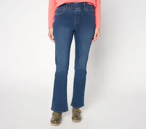 Denim & Co. Petite Indigo Easy Stretch Full Length Baby Boot Jean