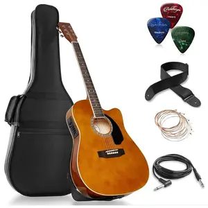 Full-Size Cutaway Thinline Acoustic-Electric Guitar Package -  Tonewoods - Brown