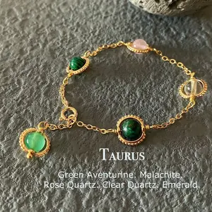 Taurus Crystal Bracelet, Handmade Zodiac Gemstones,Green Aventurine,Rose QuartzClear Quartz,Natural Astrology Sign Jewelry