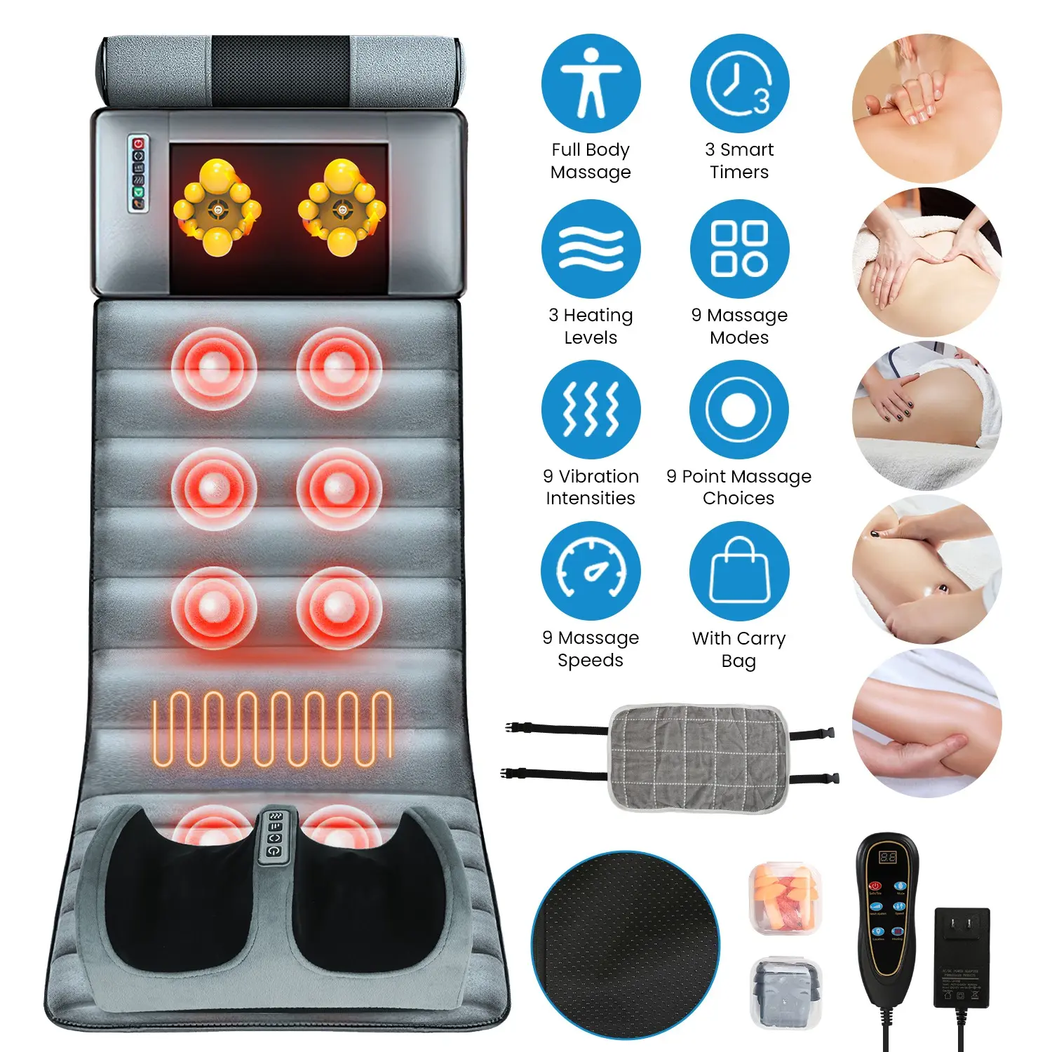 Electric Full Body Massage Mattress Heat, Airbag Kneading Vibration for  Neck Waist Leg knee massager device