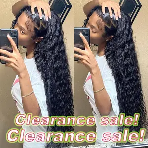 Outlets Deals Water Wave Wig HD Transparent 13x6 Lace Front Wig Human Hair Wigs For Women 200% Density 18-32 Inches Long Wig Pre-Plucked Hairline Natural Black Color Human Hair Wigs on Sale Clearance