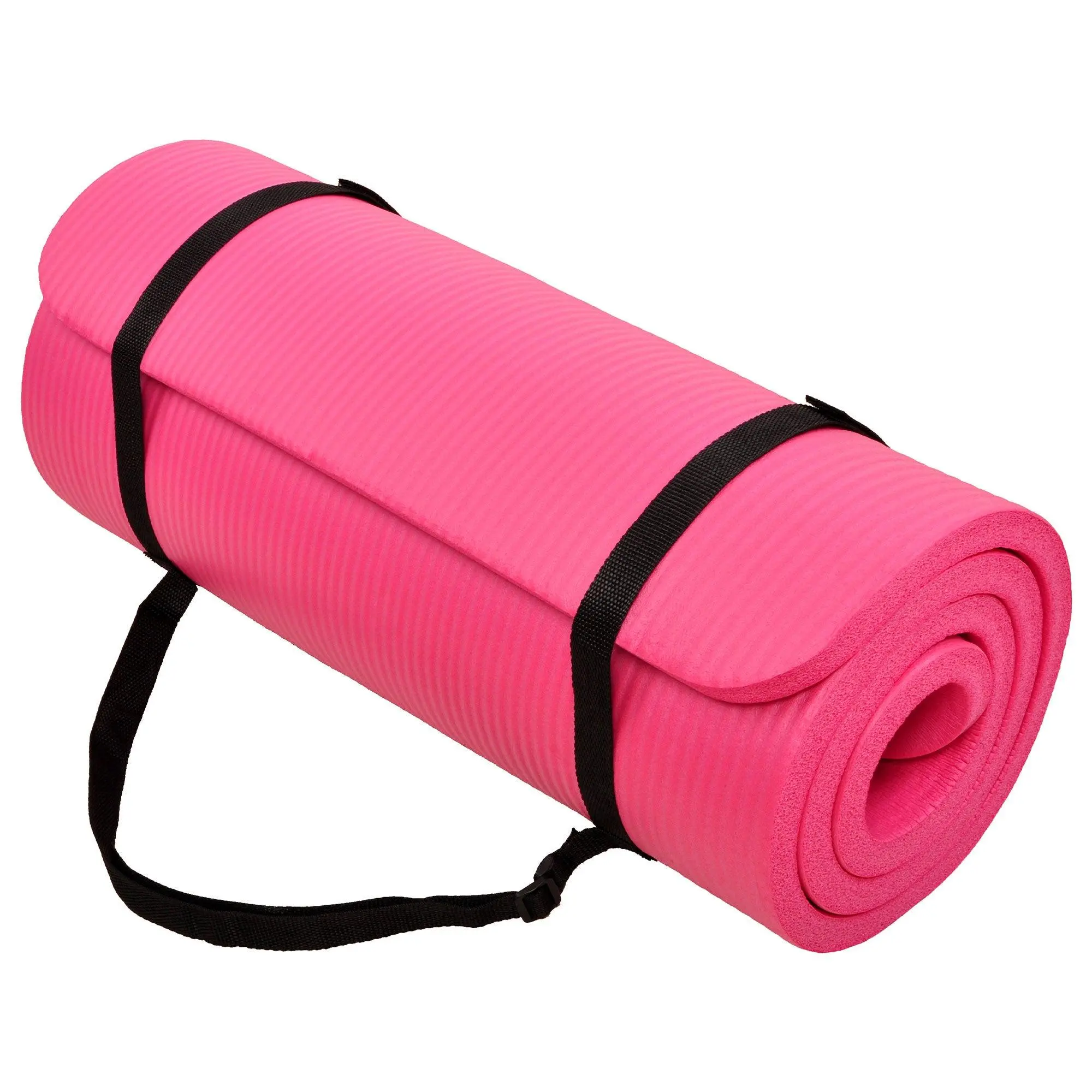 Signature Fitness 1" Extra Thick Exercise Fitness Yoga Mat w/ Carry Strap, Pink Signature Fitness 1" Extra Thick Exercise Fitness Yoga Mat w/ Carry Strap, Pink