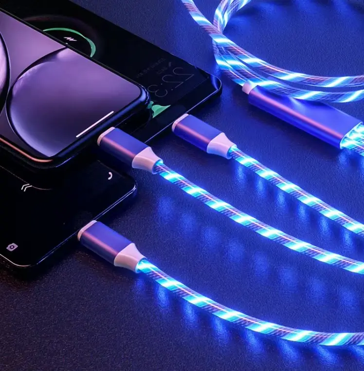 3-in-1 Glowing LED Light Multi-Device Charging Cable - Fast Mobile Charger, Universal for iPhone 17, iPad, Type-C, Micro USB, Samsung Galaxy, Xperia, Cellphones, Includes Sim Cards & Accessories Compatibility, Fast Charger Sim Cards & Accessories