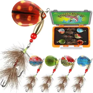 5pcs Spinner Baits Trout Lures for Bass Pike Crappie Trout Fishing Lures 1/4oz 3/10oz 5/11oz Inline Spinner Baits Kit with Tackle Box Fishing Gift